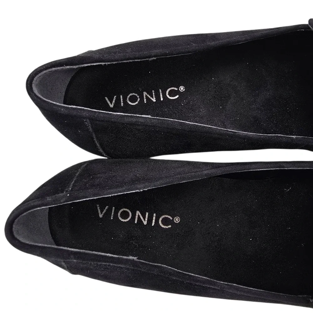 Vionic Ava Loafers Women 9.5 Black Suede Platform Wedge Lug Sole Comfort Classic